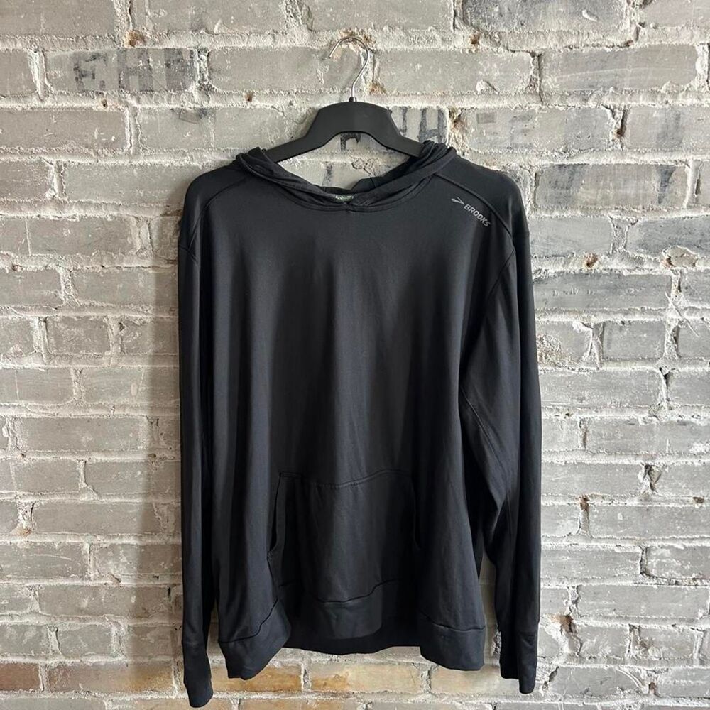 Brooks Run Happy Mens XL Black Athletic Running Hoodie Pullover Long Sleeve